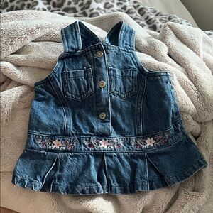 Baby Girl’s Denim Sleeveless Top with Floral Embroidery